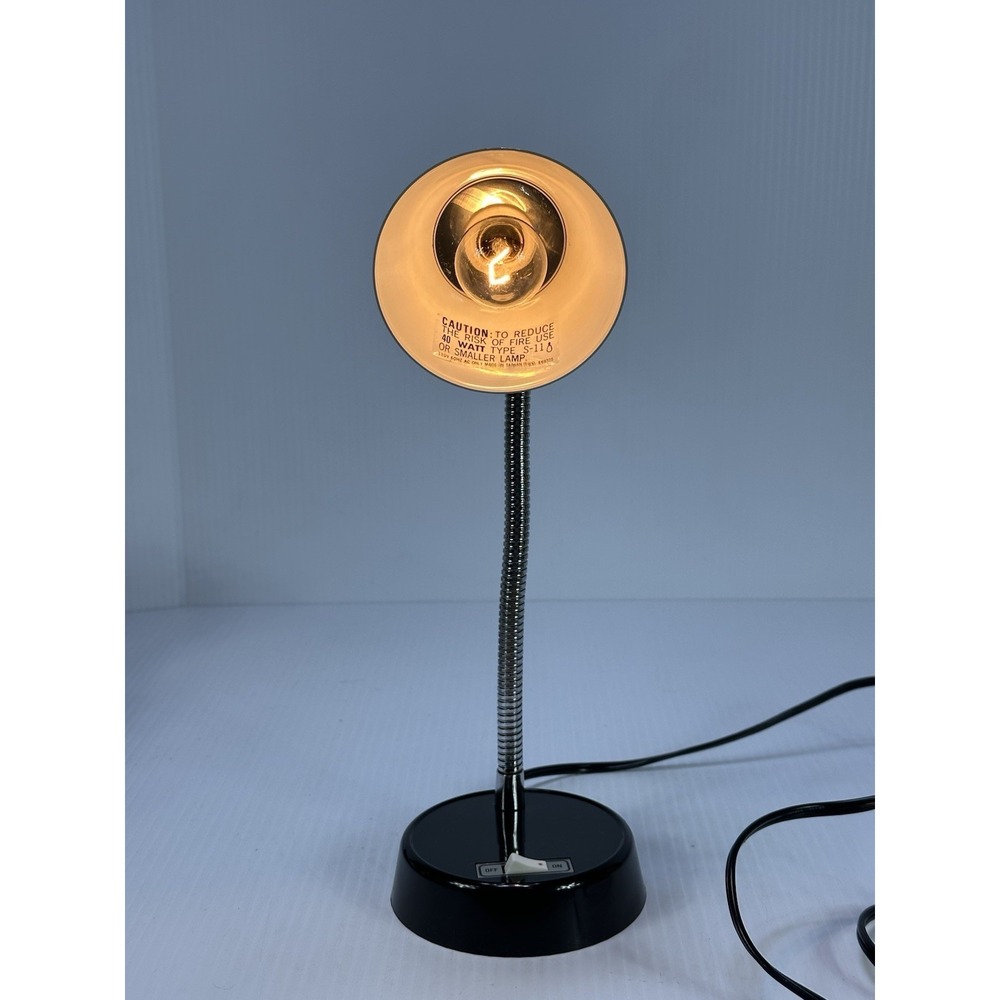 Vintage Goose neck Portable Electric Desk Lamp Black Metal chrome 11.5"